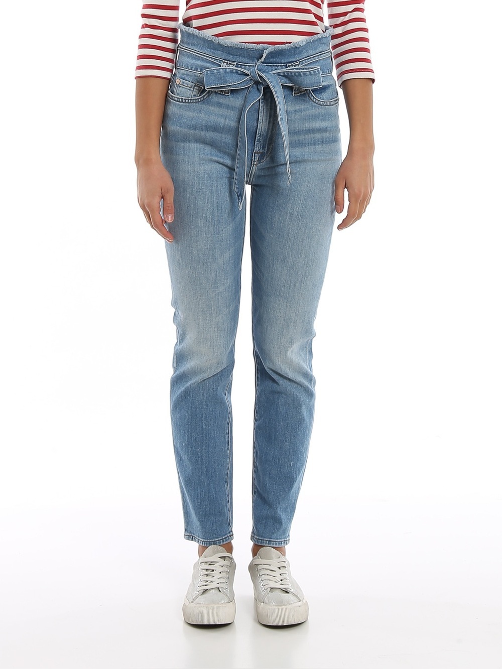 NWT 7 For All Mankind Paperbag Tie Waist Skinny Jeans Light Wash 29 Coastal Luxe